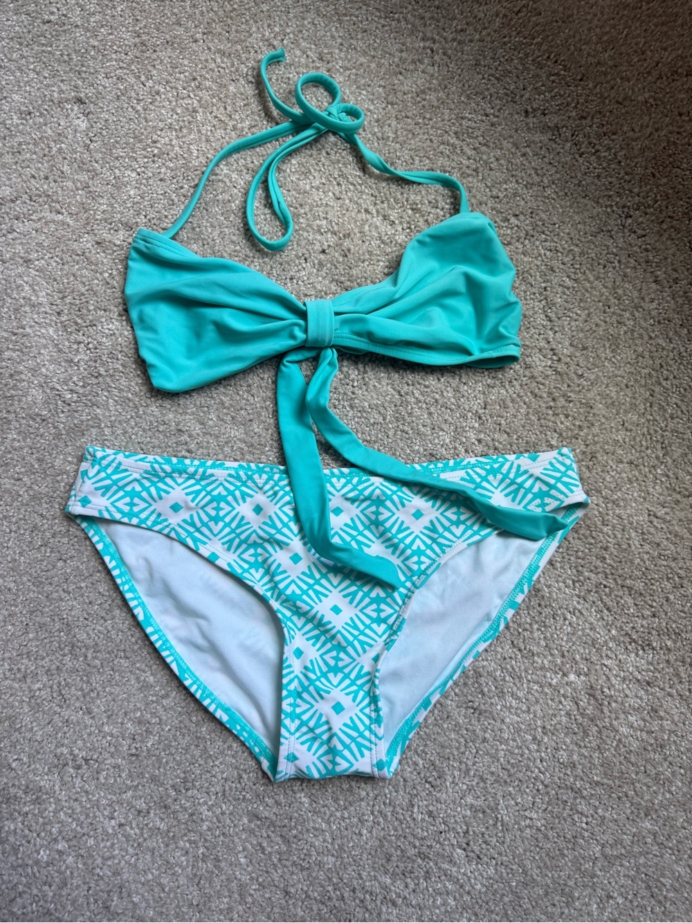 Turquoise Tie-Front Bandeau Bikini Set